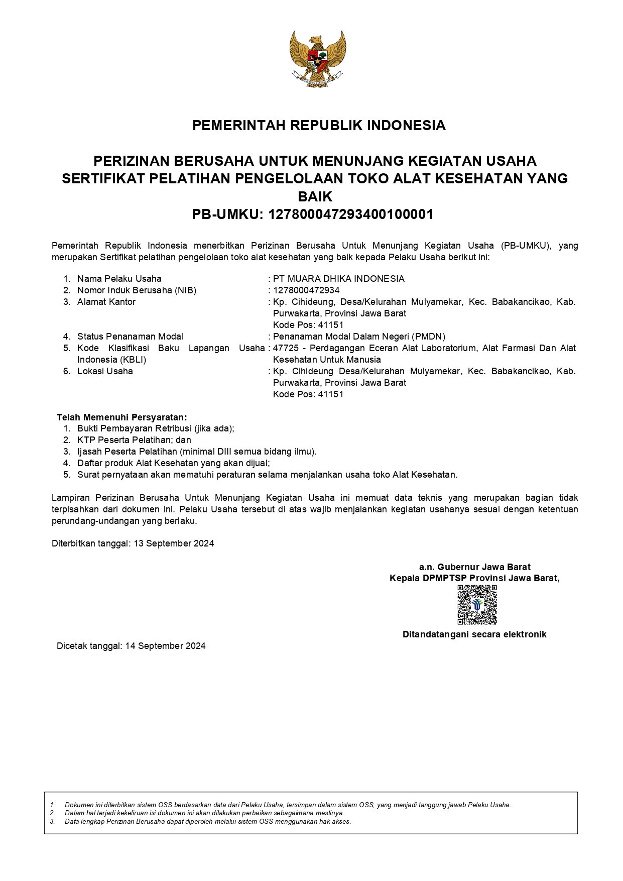 Sertifikat CDAKB PT Sarana Asri Medika Toko Alat Kesehatan (ALKES) di Purwakarta Termurah Terjangkau Terlengkap Jawa Barat Indonesia